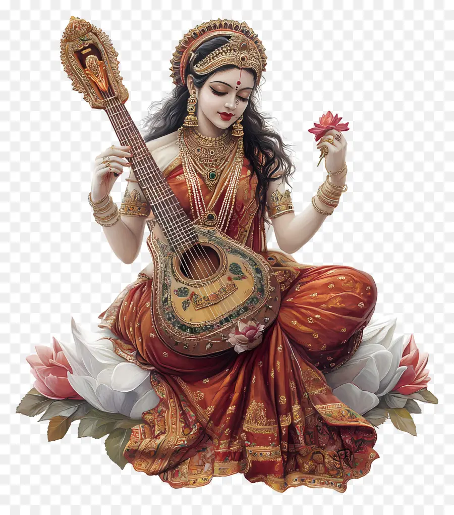 Saraswati，Dewi Dengan Veena PNG