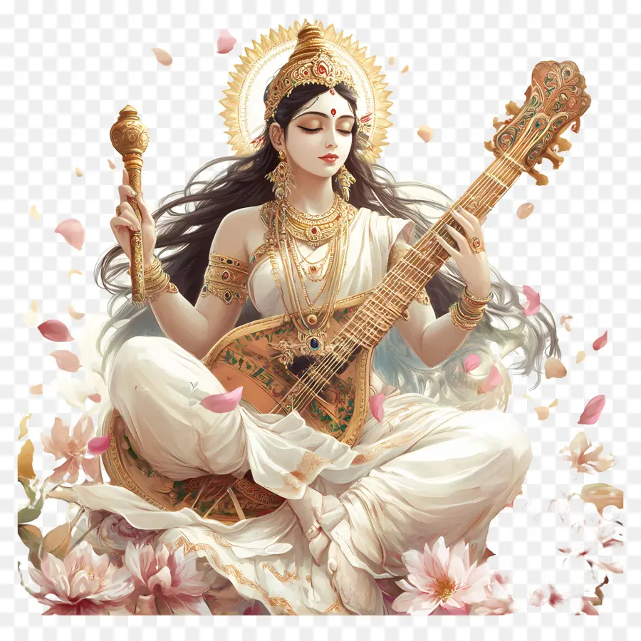 Saraswati，Dewi Dengan Veena PNG