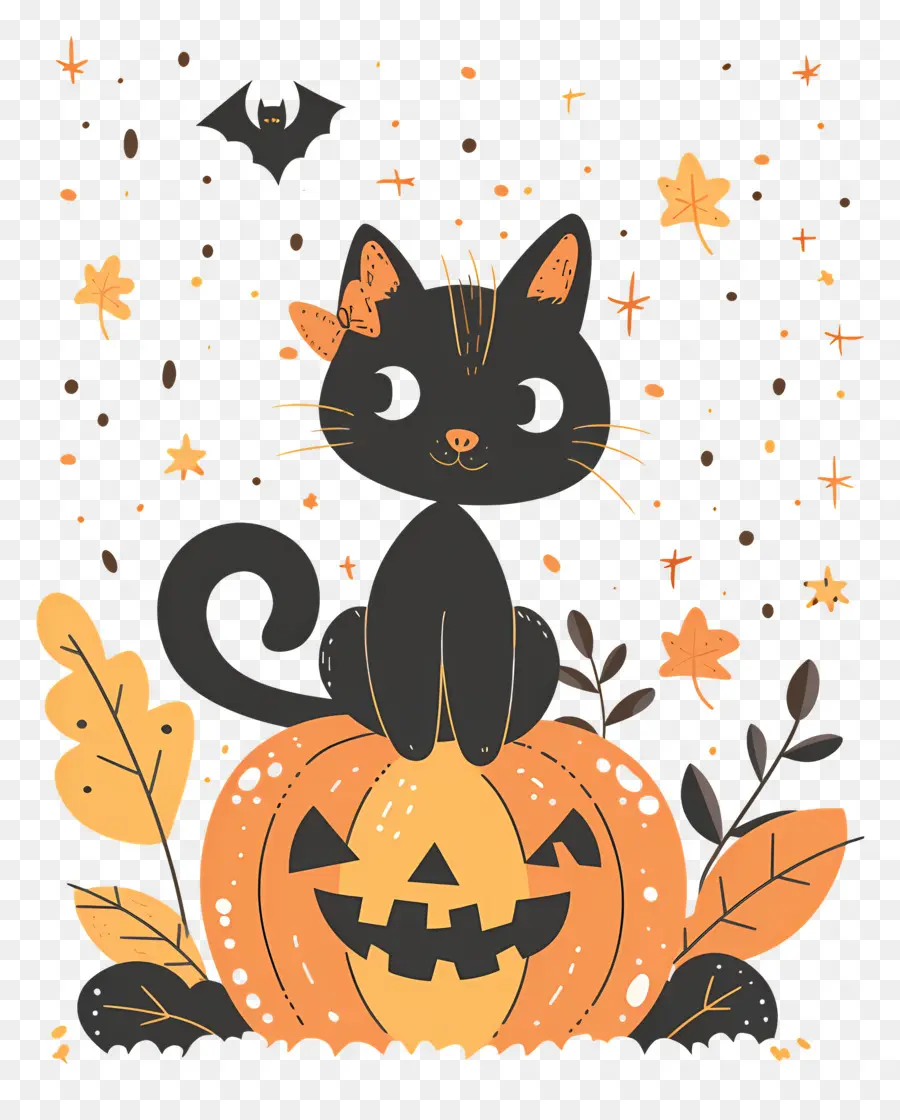 Kucing Halloween，Kucing Hitam Di Labu PNG