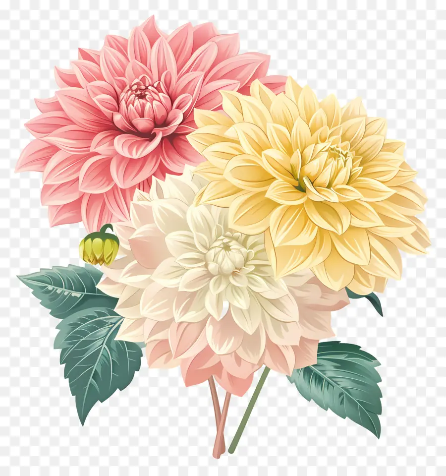 Bunga Dahlia，Bunga Merah Muda Dan Kuning PNG