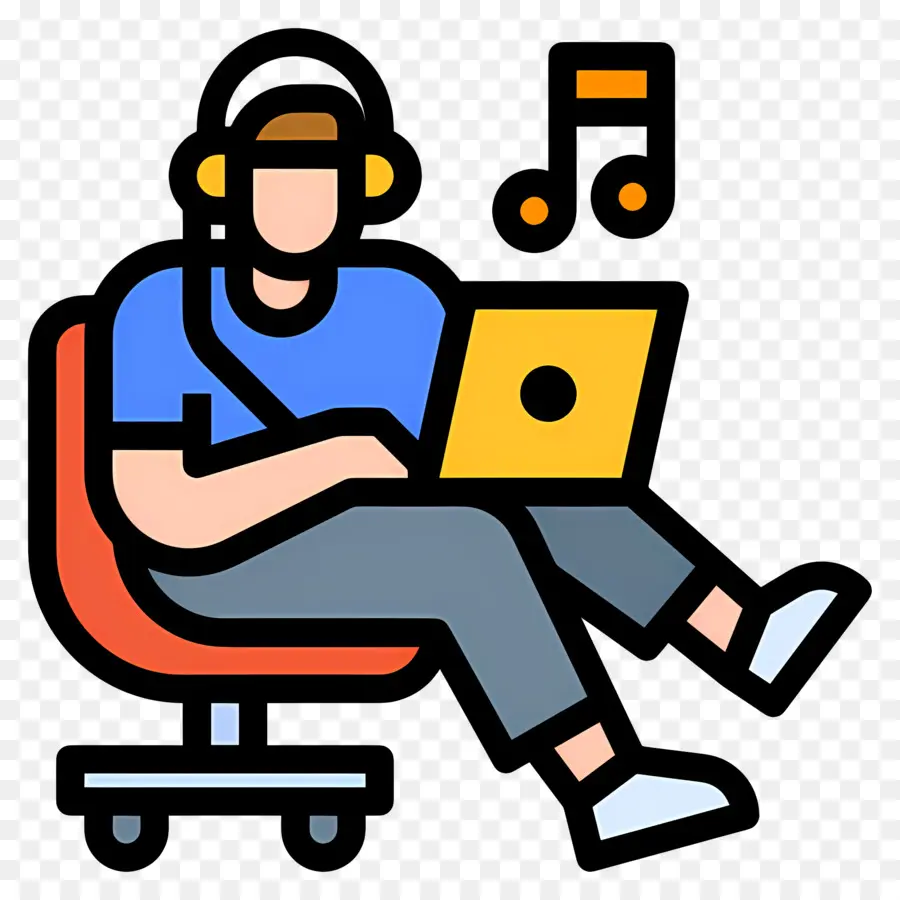 Mendengarkan Musik，Orang Dengan Laptop PNG