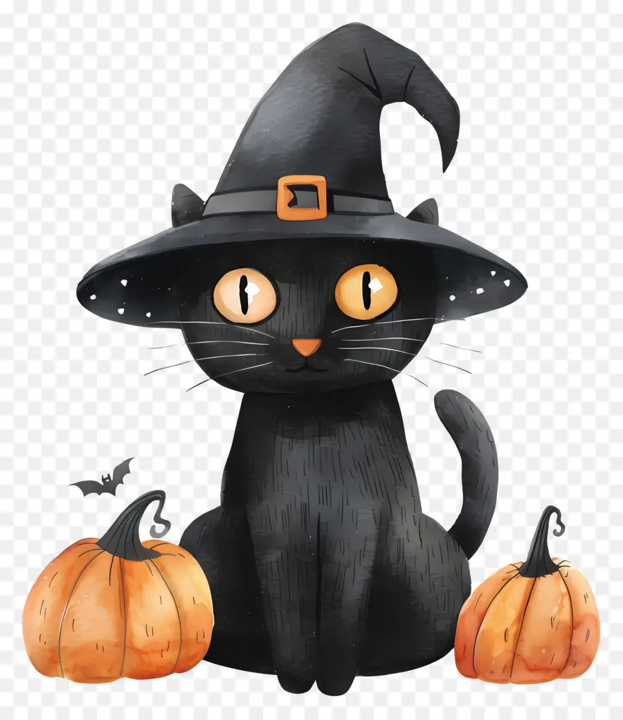 Kucing Halloween，Kucing Hitam Dengan Labu PNG