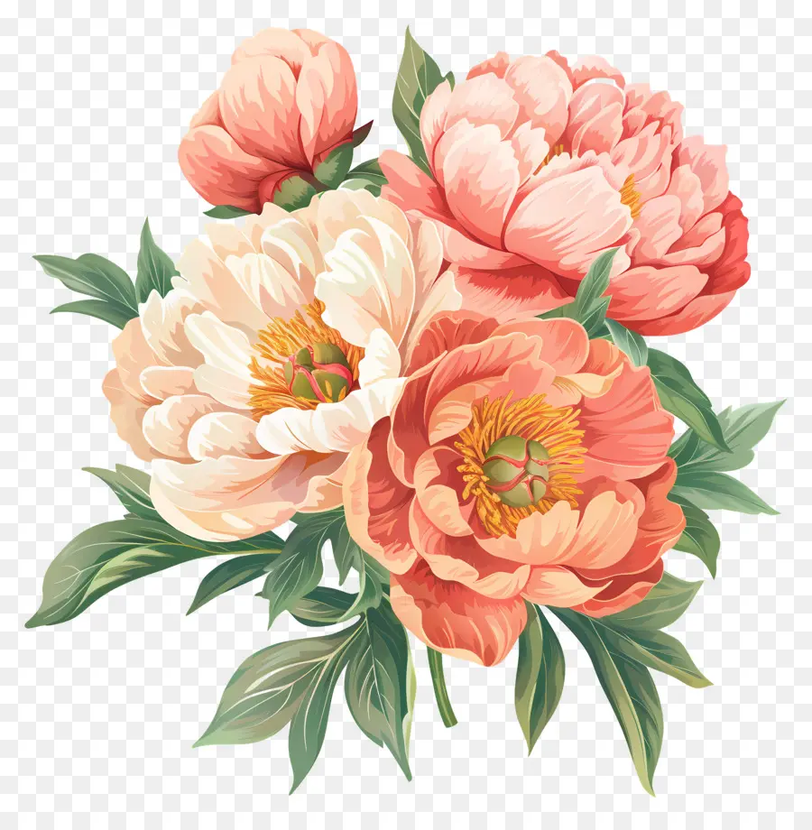 Buket Peony，Bunga Merah Muda PNG