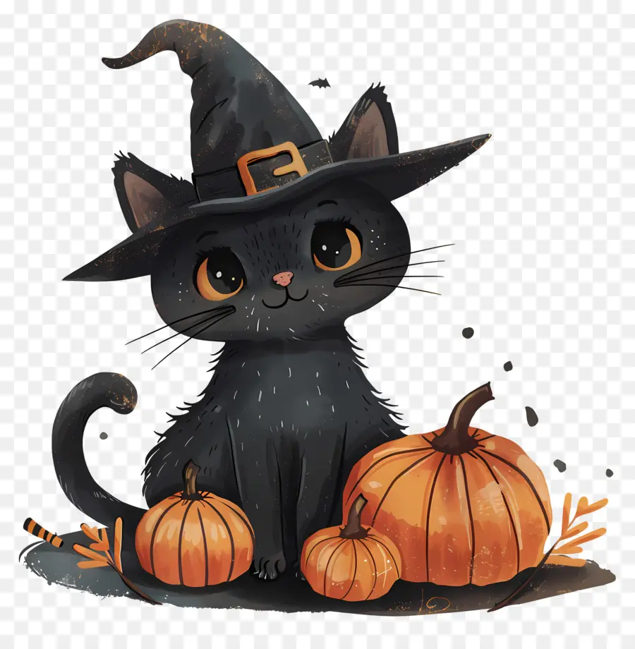 Kucing Halloween，Kucing Hitam Dengan Labu PNG