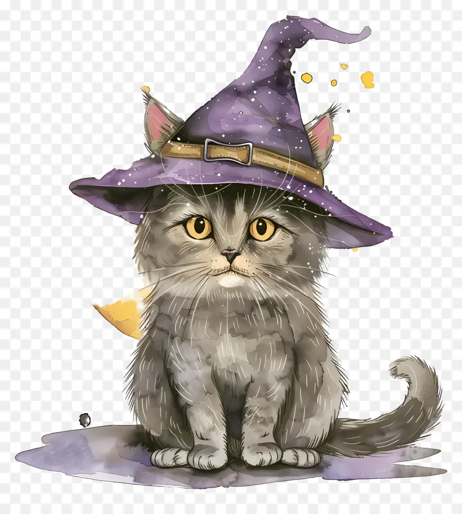 Kucing Halloween，Kucing Hitam Dengan Topi Penyihir PNG