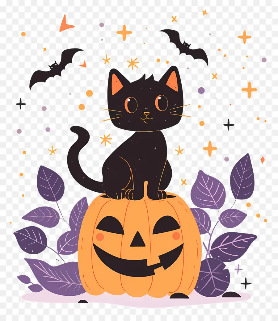 Kucing Halloween，Kucing Hitam Di Labu PNG