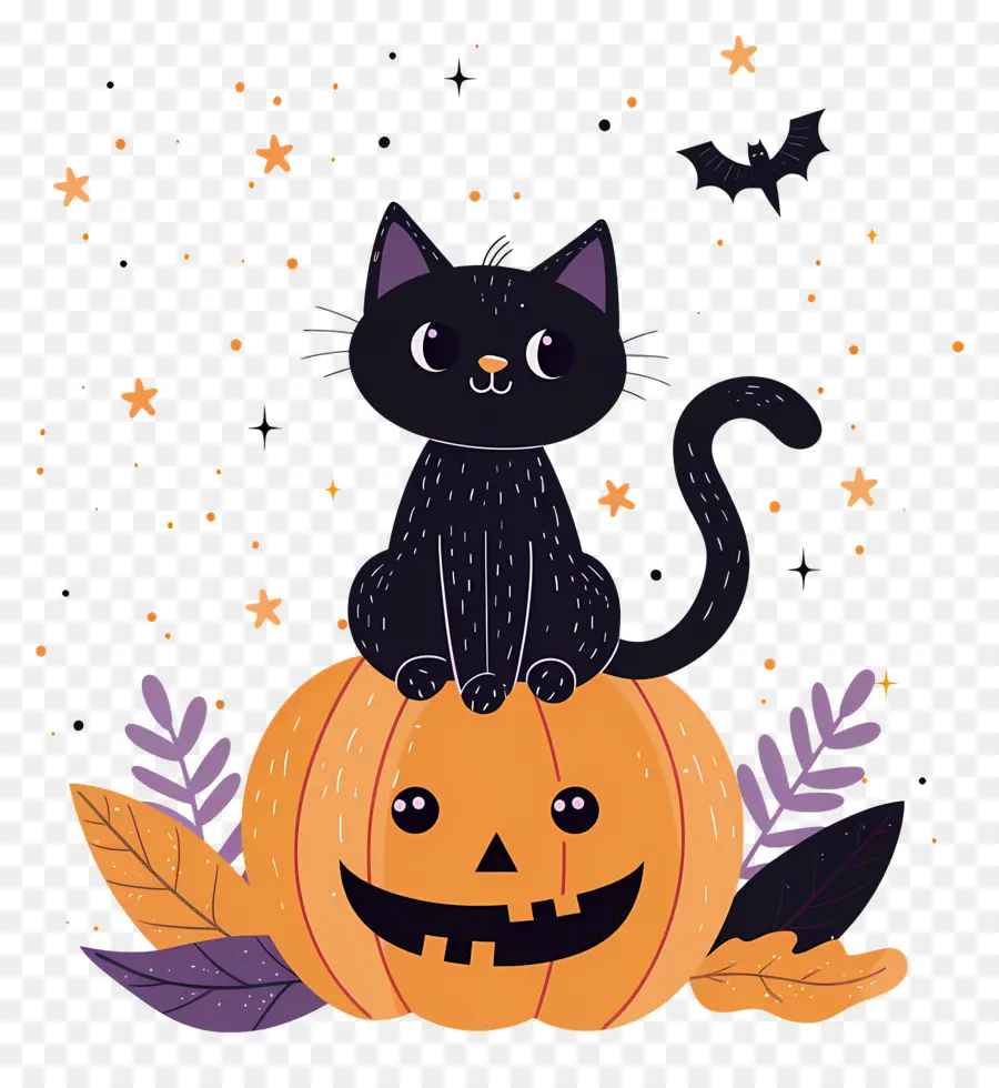 Kucing Halloween，Kucing Hitam Di Labu PNG