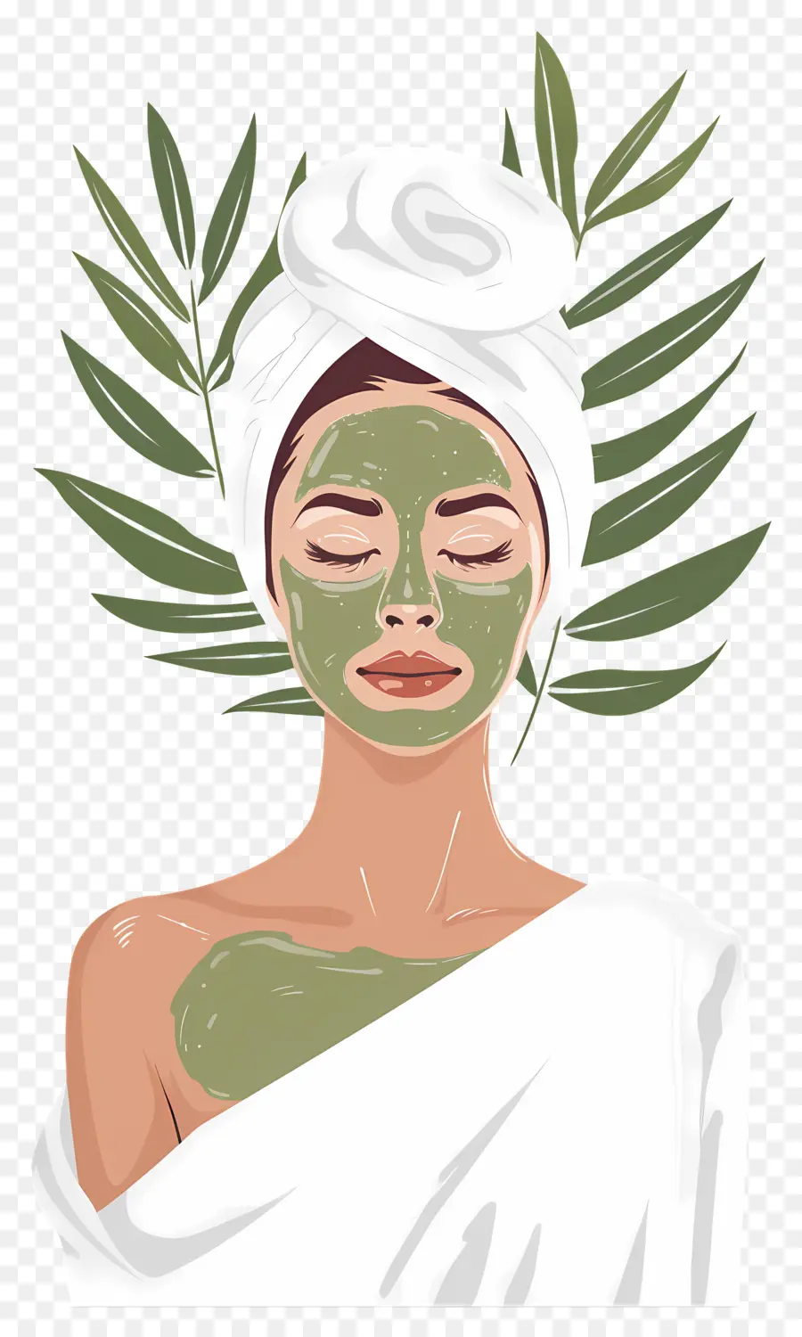 Masker Wajah Spa，Wanita Dengan Masker Wajah Hijau PNG