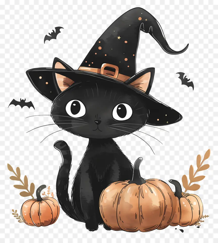 Kucing Halloween，Kucing Hitam Dengan Labu PNG