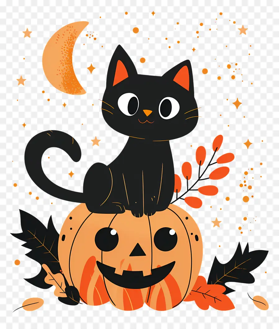 Kucing Halloween，Kucing Hitam Di Labu PNG