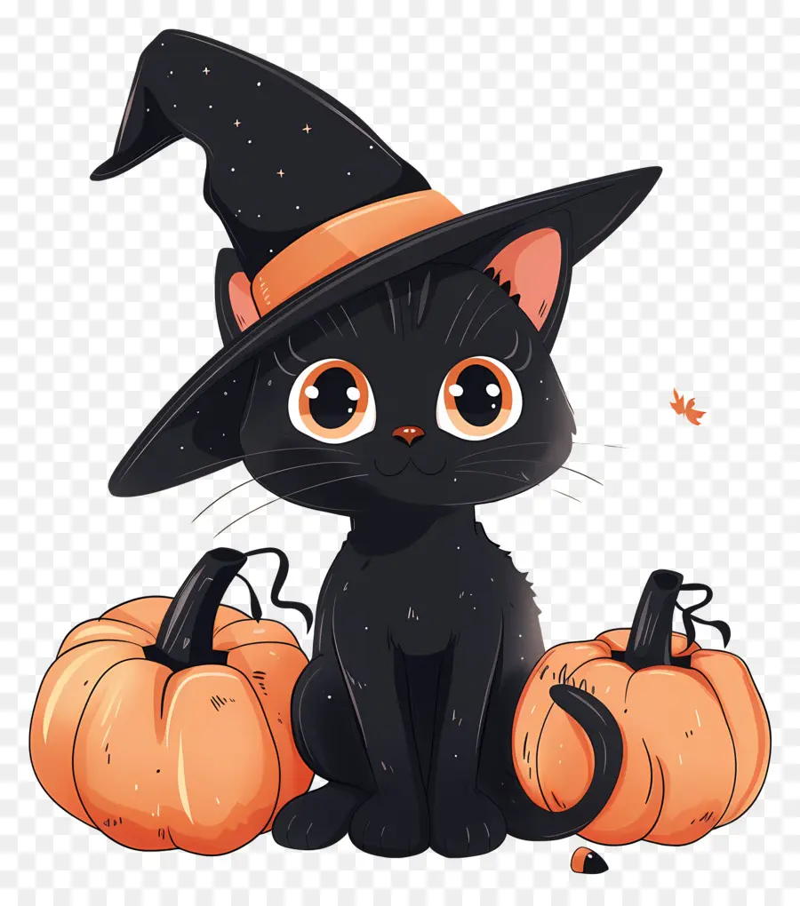 Kucing Halloween，Kucing Hitam Dengan Labu PNG