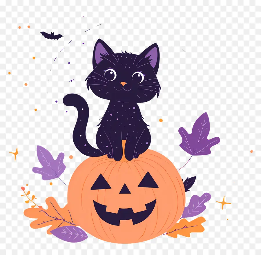 Kucing Halloween，Kucing Hitam Di Labu PNG