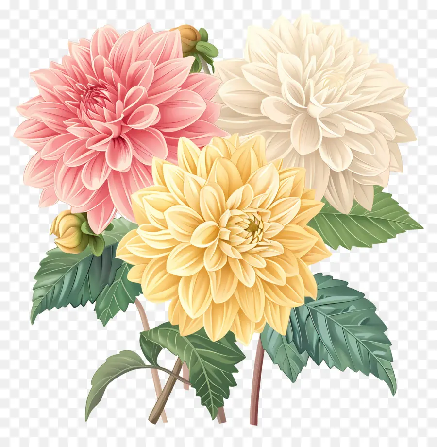 Bunga Dahlia，Bunga Merah Muda Dan Kuning PNG