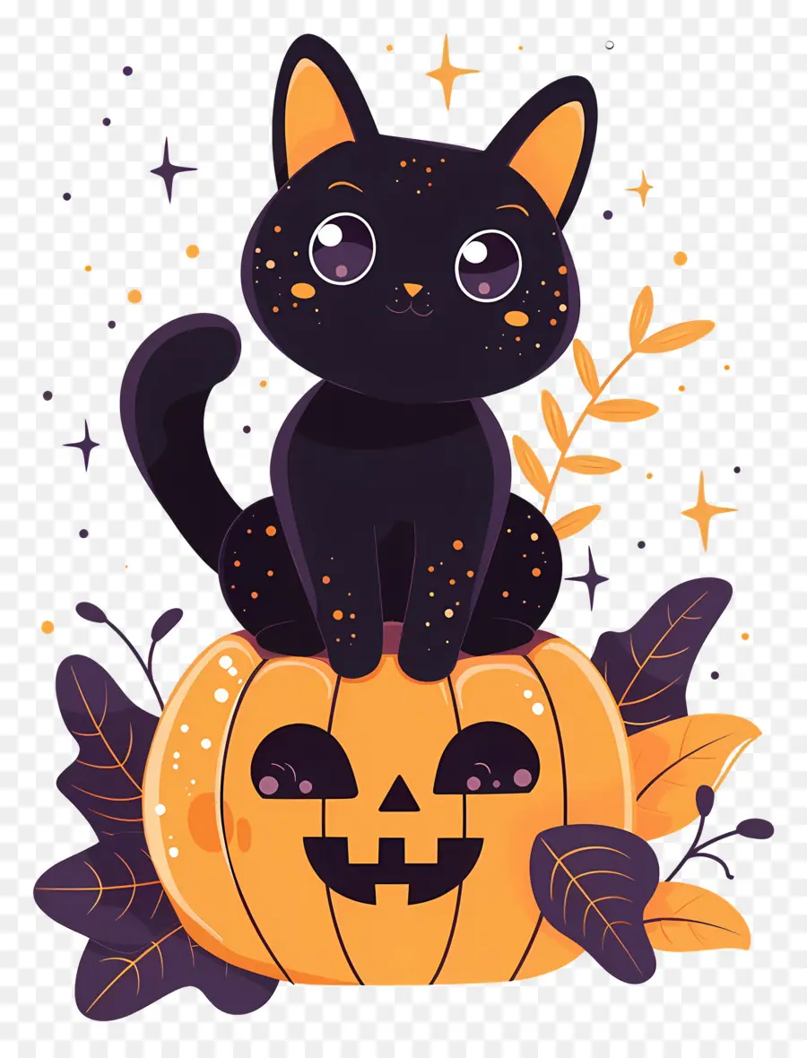 Kucing Halloween，Kucing Hitam Di Labu PNG