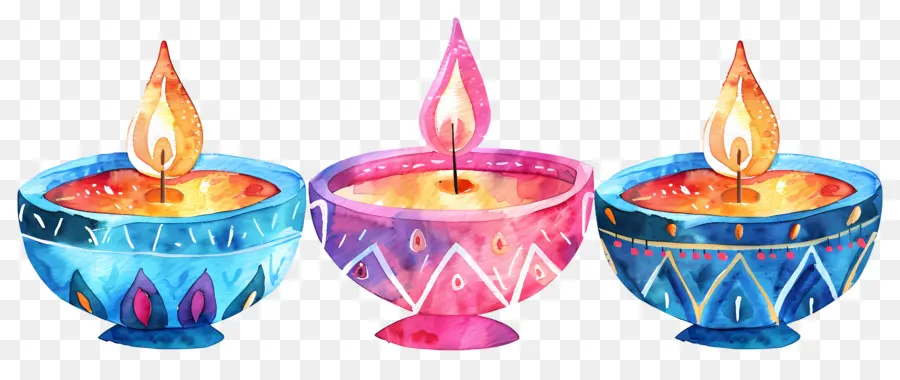 Diwali Diya，Lampu Minyak Berwarna Warni PNG