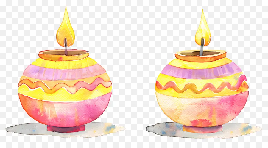 Diwali Diya，Lampu Minyak Bulat Berwarna Warni PNG