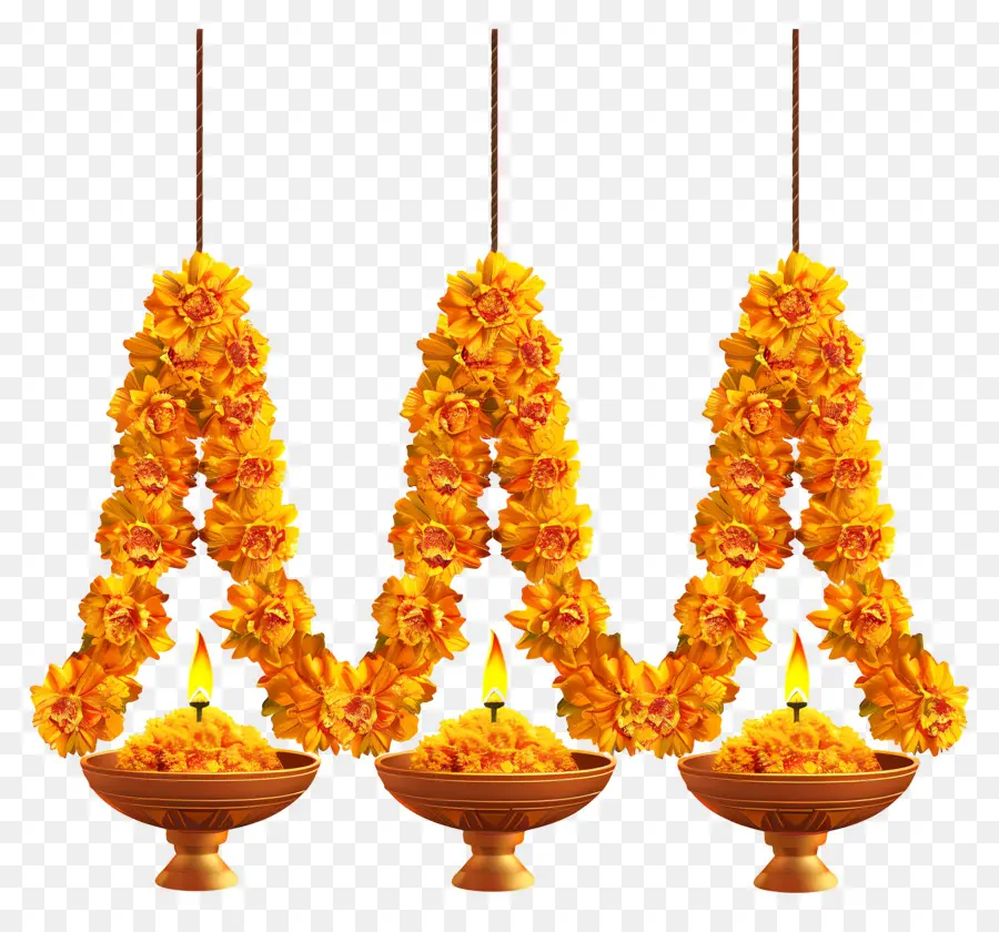 Karangan Bunga Marigold Diwali，Karangan Bunga Kuning PNG