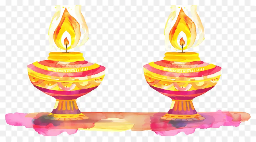 Diwali Diya，Lampu Minyak Berwarna Warni PNG