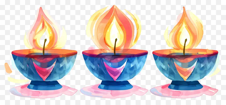 Diwali Diya，Lampu Minyak Berwarna Warni PNG