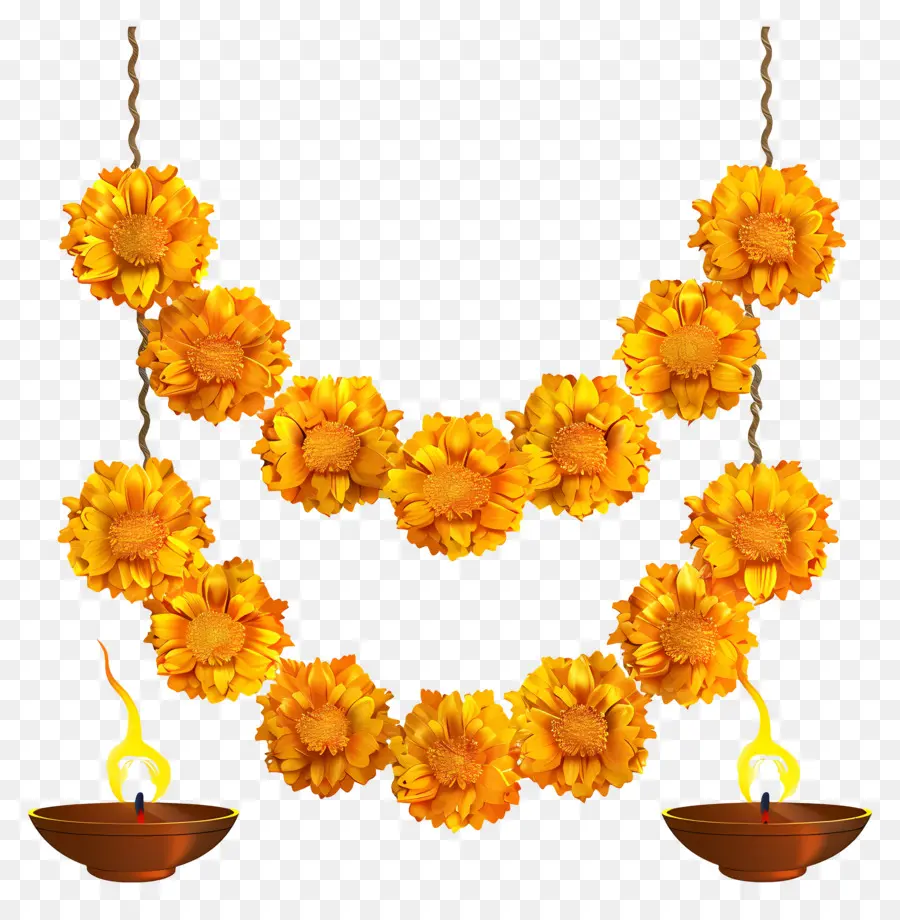 Karangan Bunga Marigold Diwali，Karangan Bunga Kuning PNG