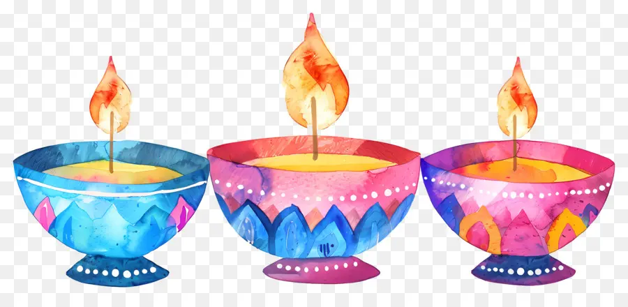 Diwali Diya，Lampu Minyak Berwarna Warni PNG