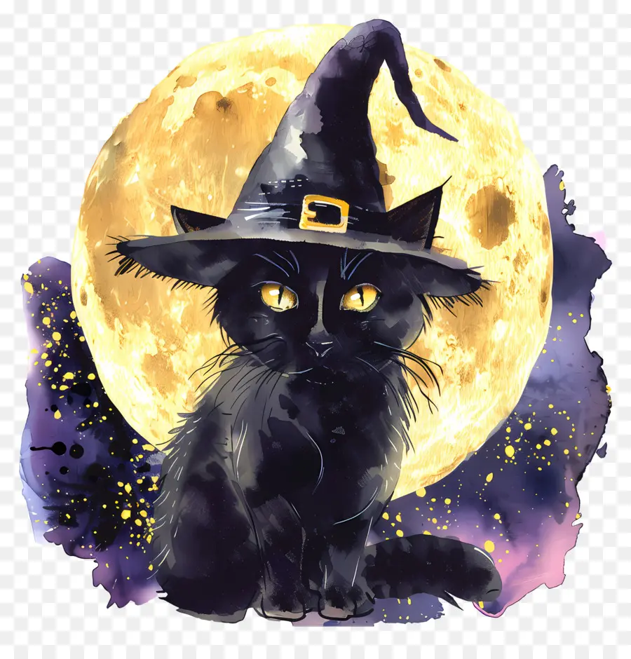 Kucing Halloween，Kucing Dengan Topi Penyihir PNG