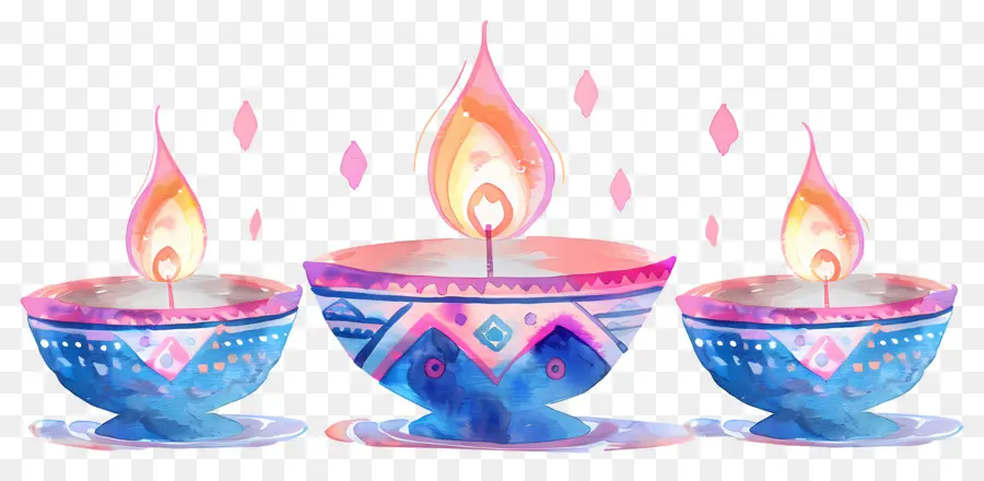 Diwali Diya，Lampu Minyak Berwarna Warni PNG