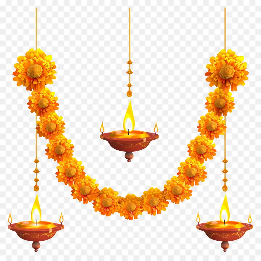 Karangan Bunga Marigold Diwali，Karangan Bunga Kuning PNG