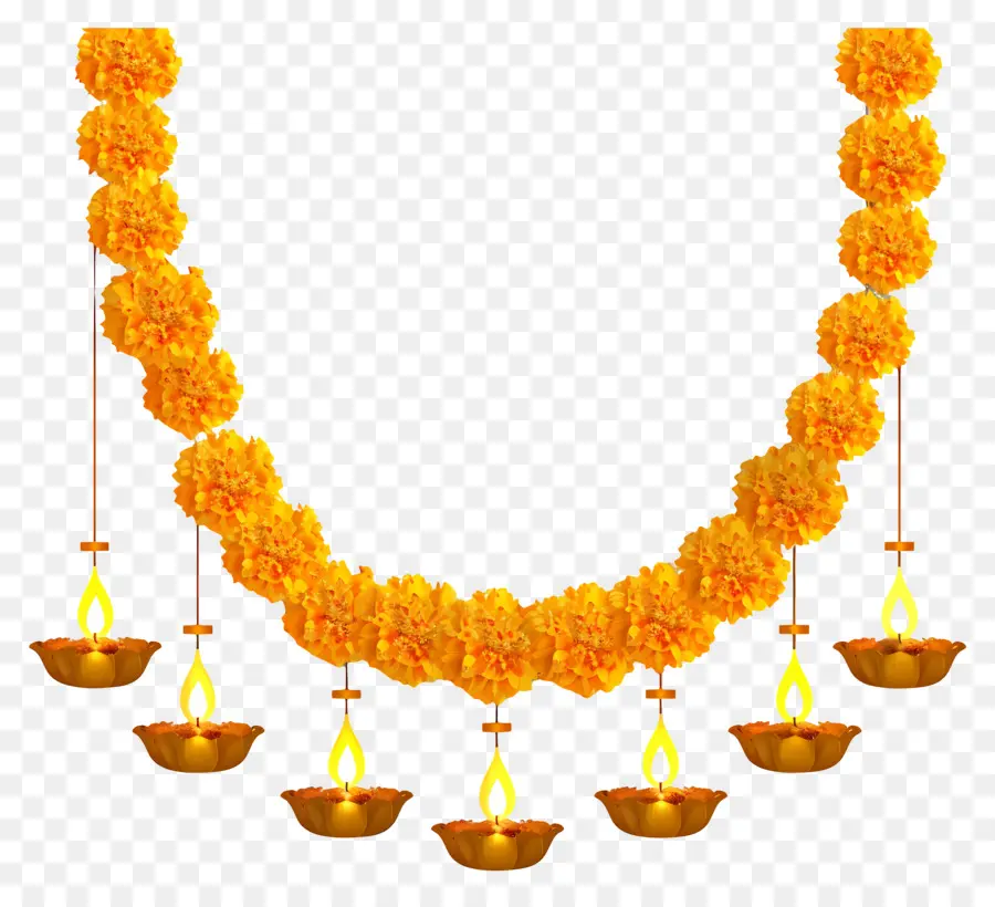 Karangan Bunga Marigold Diwali，Karangan Bunga Marigold Dan Lampu PNG