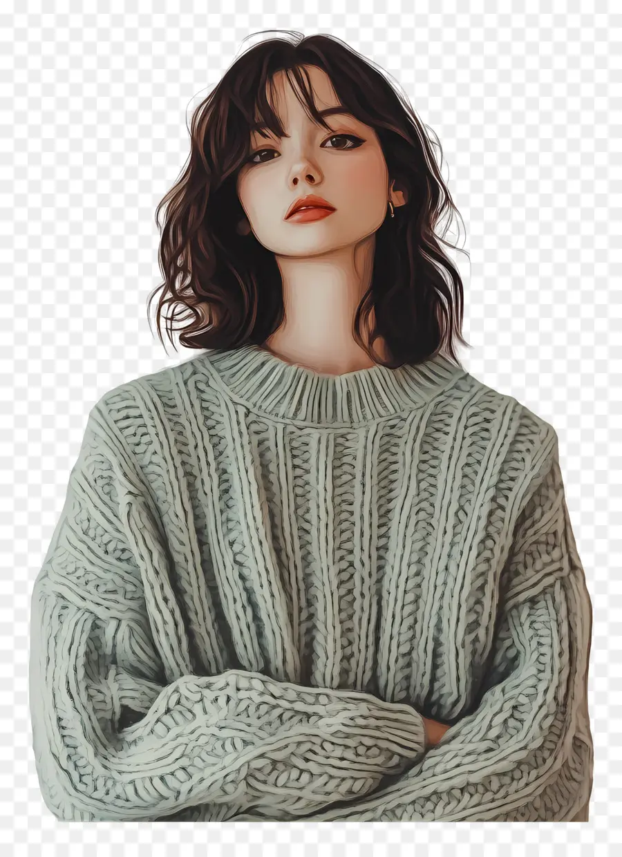 Sweater Tebal，Wanita Dengan Sweater PNG