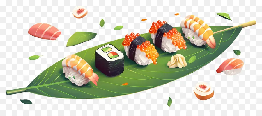 Sushi Di Atas Daun，Sushi PNG