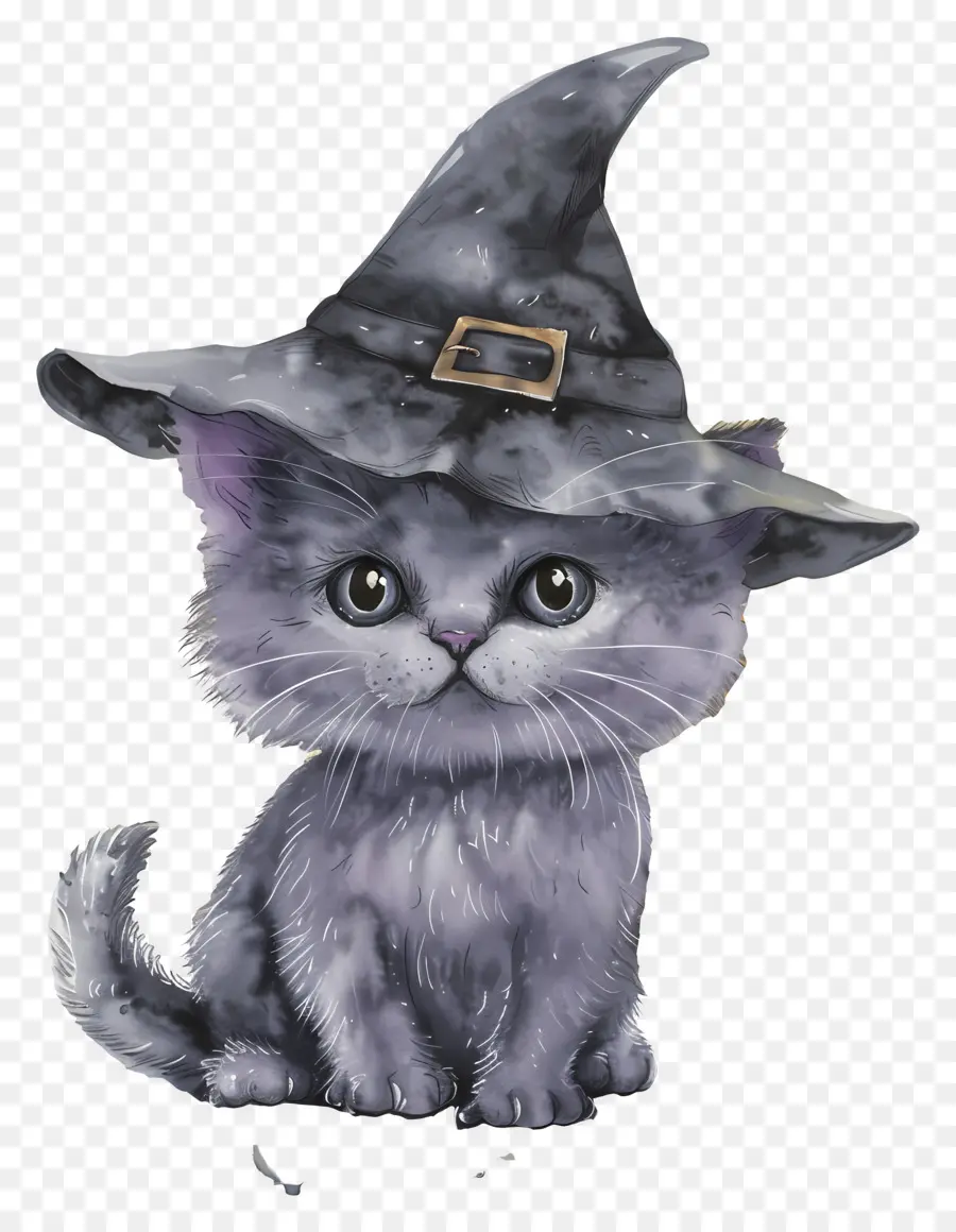 Kucing Halloween，Kucing Hitam Dengan Topi Penyihir PNG