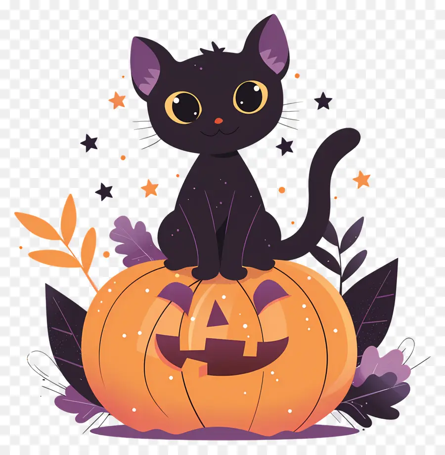 Kucing Halloween，Kucing Hitam Di Labu PNG