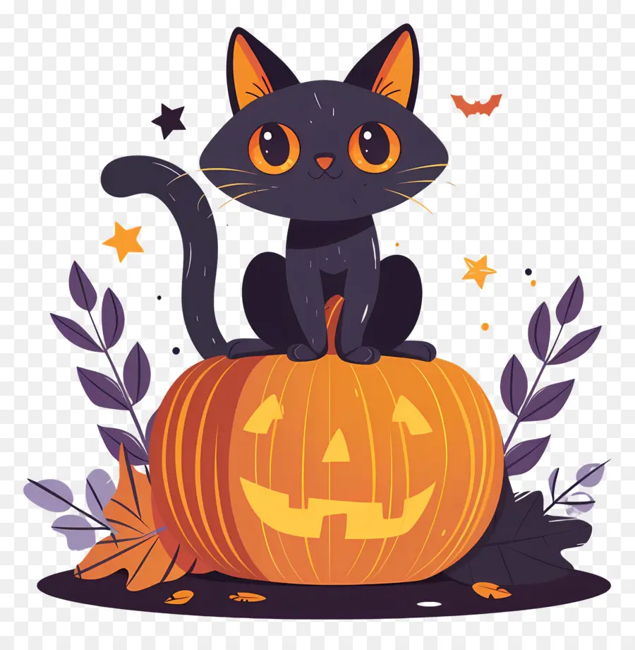 Kucing Halloween，Kucing Hitam Di Labu PNG