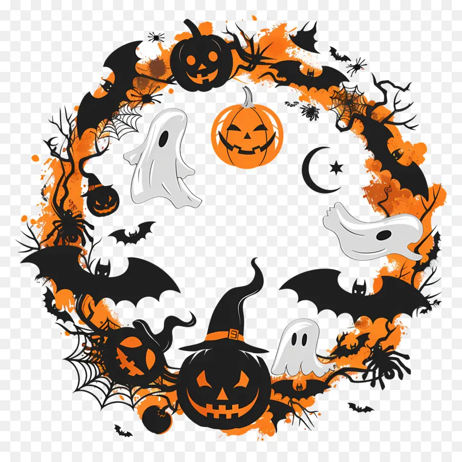 Karangan Bunga Halloween，Labu PNG