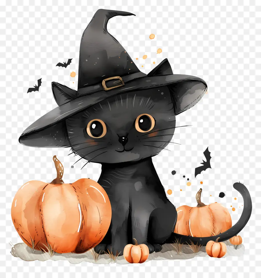 Kucing Halloween，Kucing Hitam Dengan Labu PNG