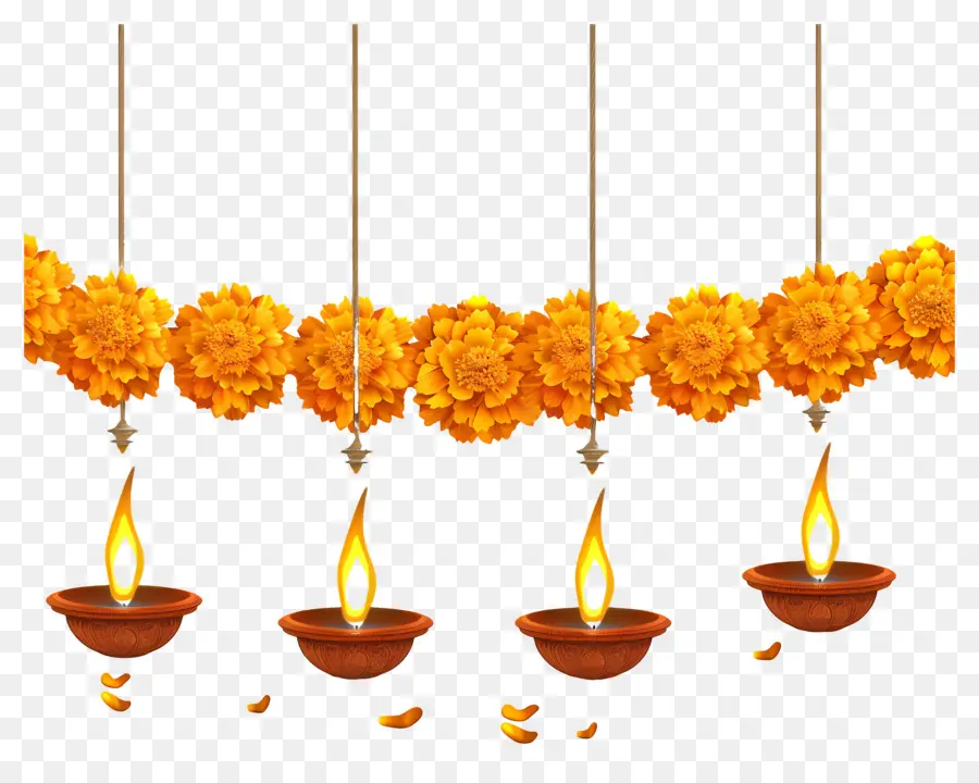 Karangan Bunga Marigold Diwali，Dekorasi Diwali PNG