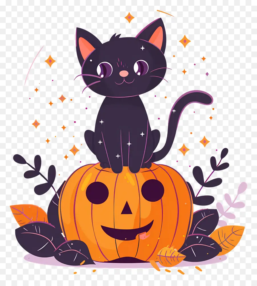 Kucing Halloween，Kucing Hitam Di Labu PNG