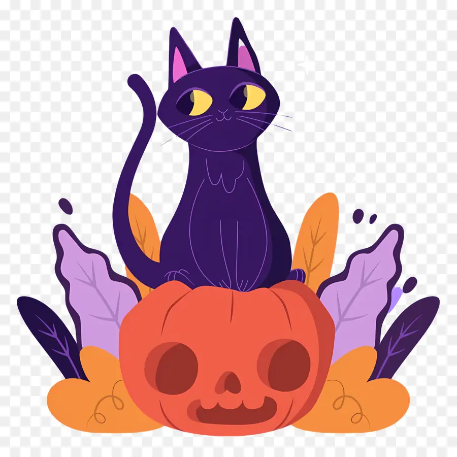 Kucing Halloween，Kucing Hitam Di Labu PNG