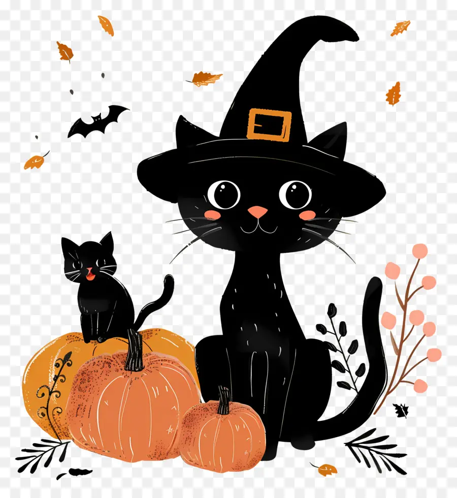 Kucing Halloween，Kucing Hitam Dengan Labu PNG