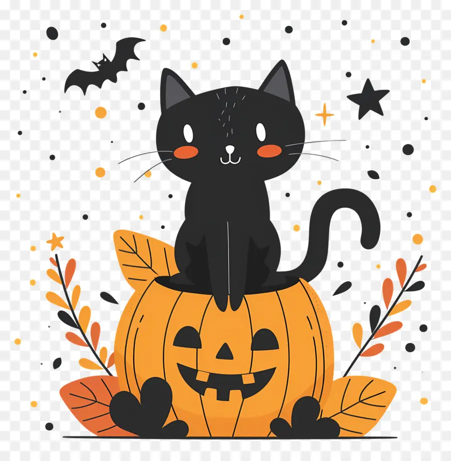 Kucing Halloween，Kucing Hitam Di Labu PNG