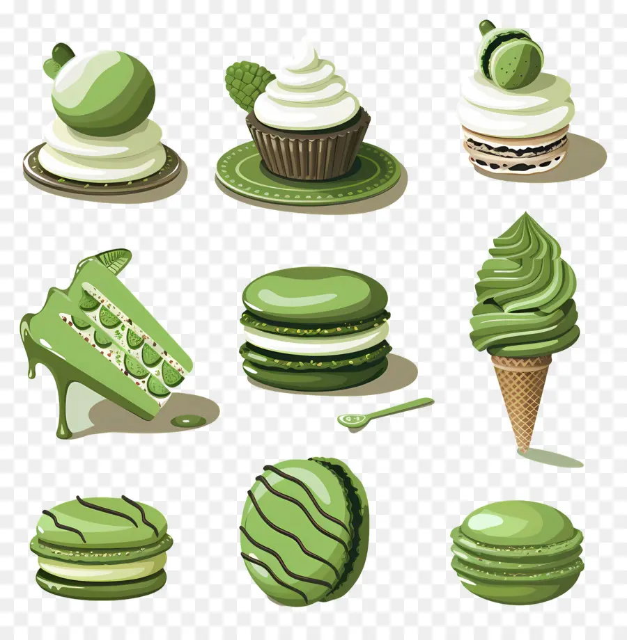 Makanan Penutup Matcha，Macaron Hijau Dan Es Krim PNG