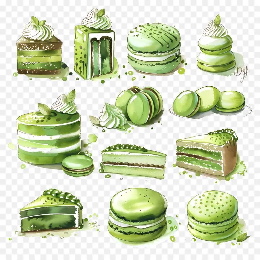 Makanan Penutup Matcha，Macaron Hijau Dan Jeruk Nipis PNG