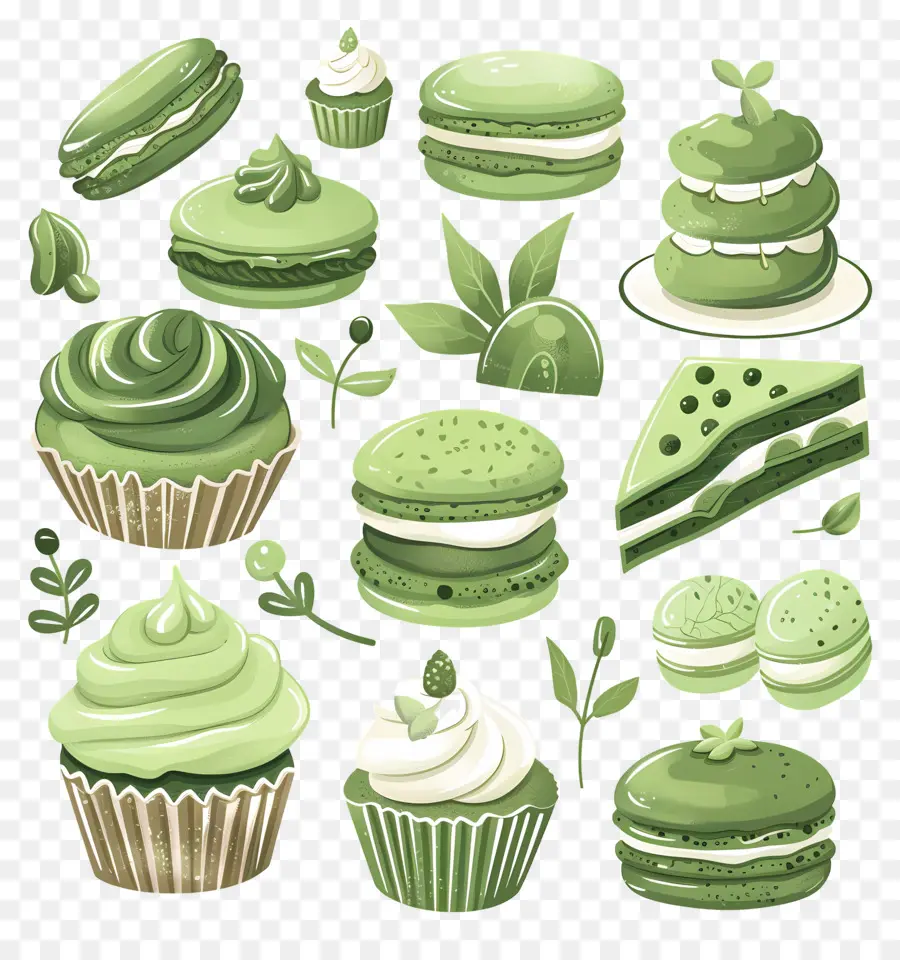 Makanan Penutup Matcha，Cupcake Hijau Dan Macaron PNG