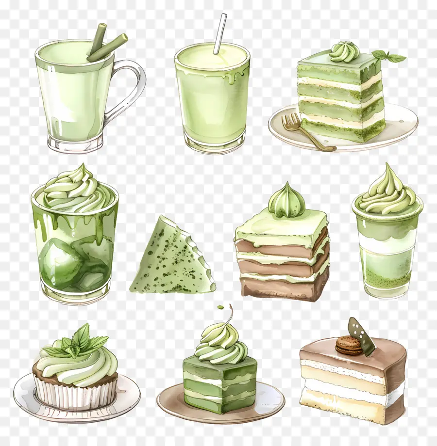 Makanan Penutup Matcha，Kue Dan Minuman Hijau PNG