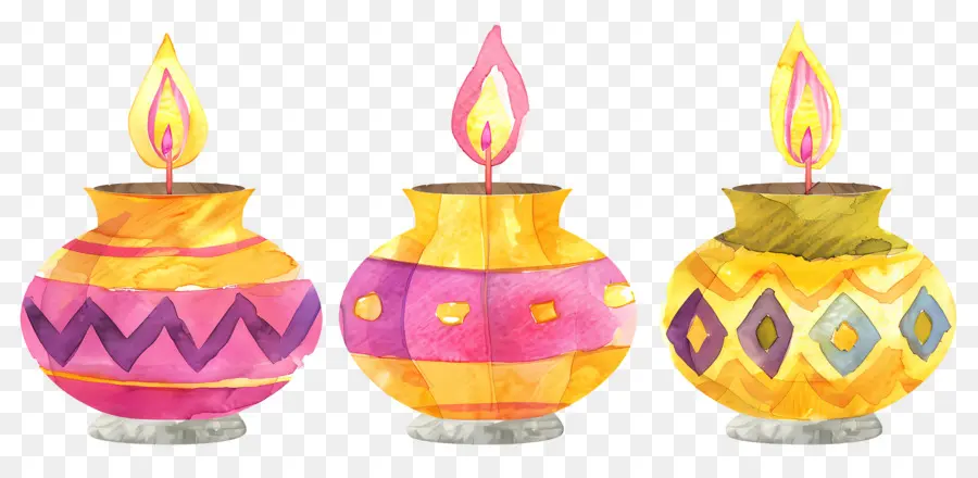 Diwali Diya，Lampu Minyak Bulat Berwarna Warni PNG