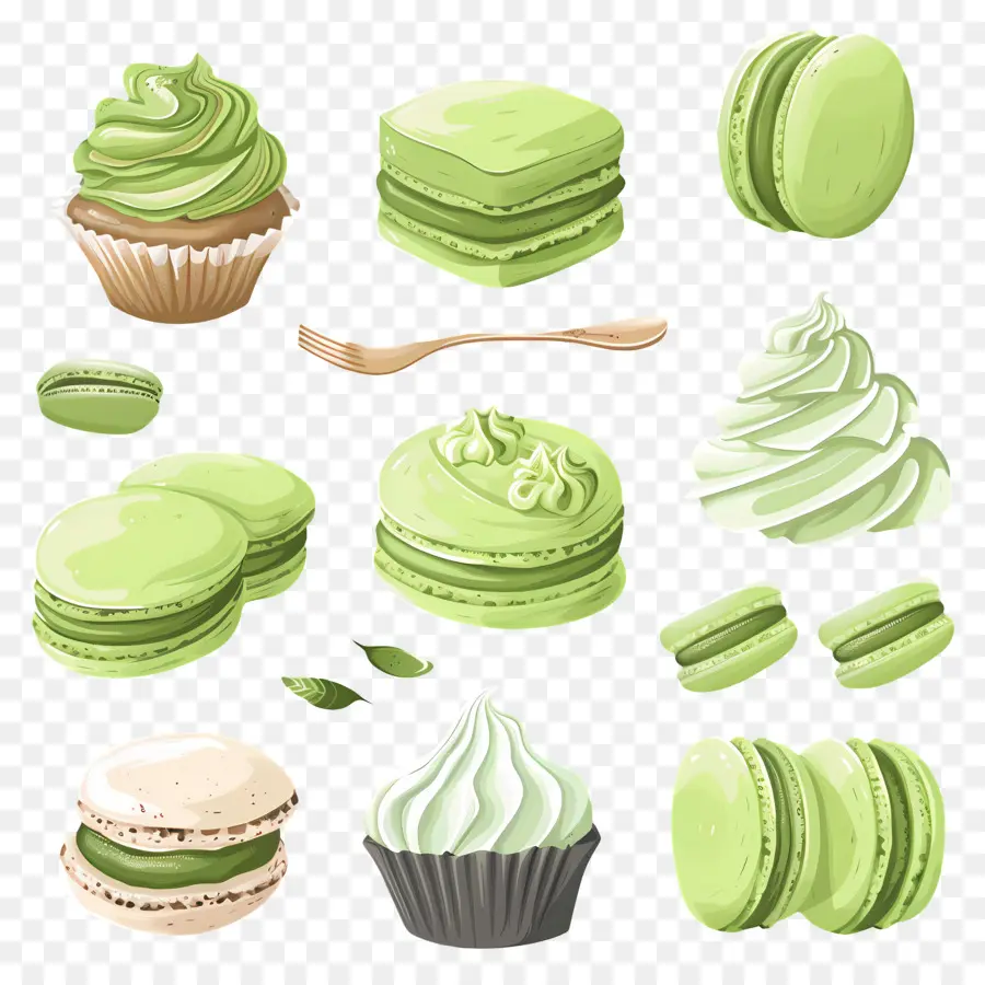 Makanan Penutup Matcha，Macaron Dan Kue Hijau PNG