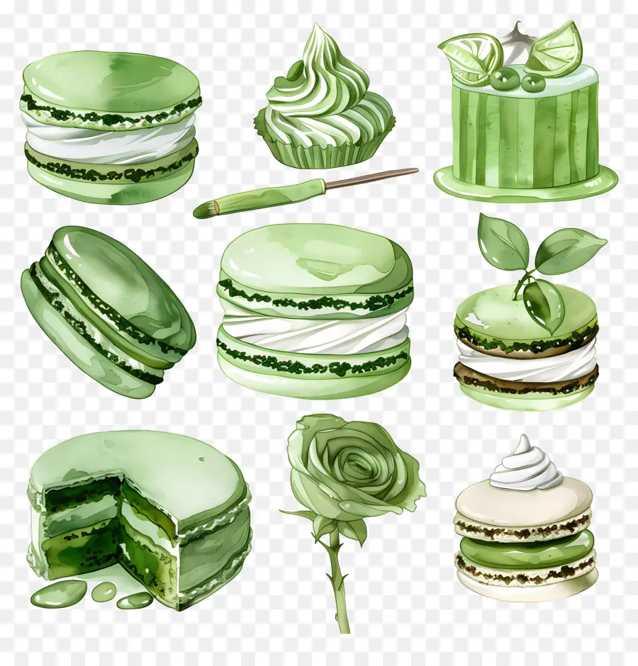 Makanan Penutup Matcha，Macaron Dan Kue Hijau PNG