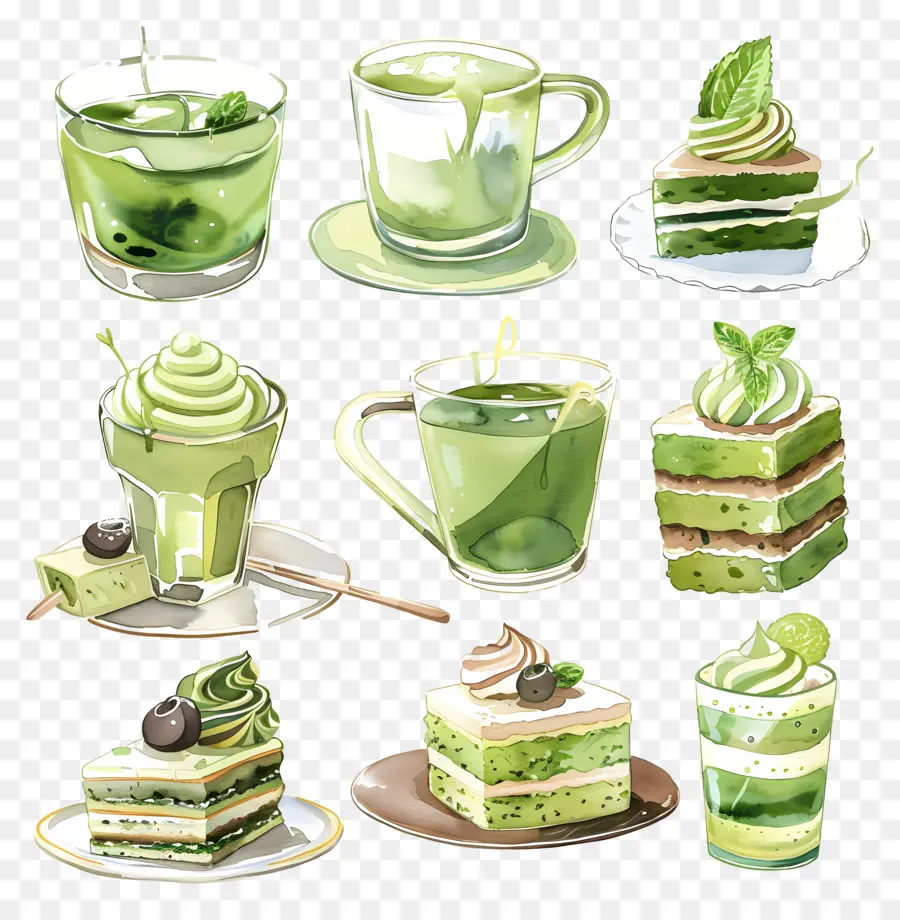 Makanan Penutup Matcha，Kue Dan Minuman Hijau PNG