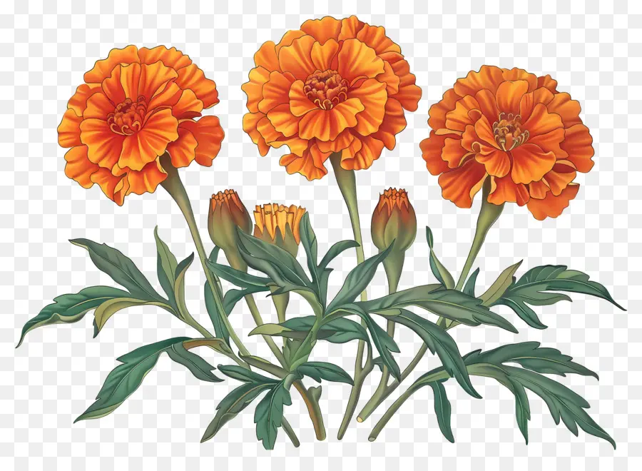 Bunga Marigold，Bunga Oranye PNG